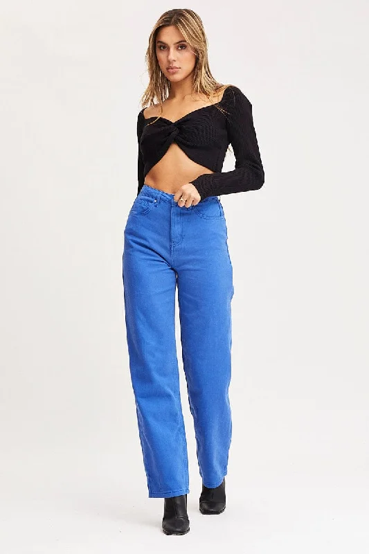 Blue Straight Denim Jeans High Rise