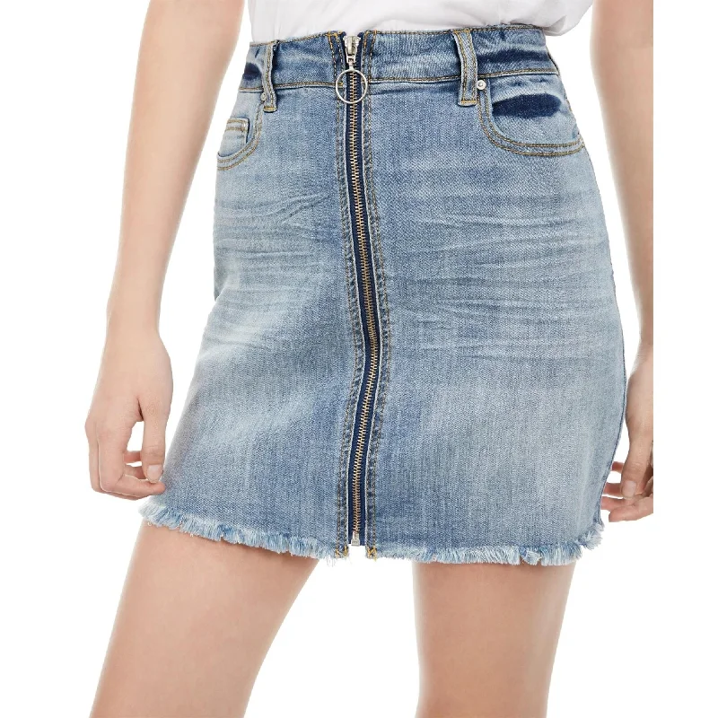 Indigo Rein Junior's Zipper Front Raw Hem Mini Skirt Blue Size 7