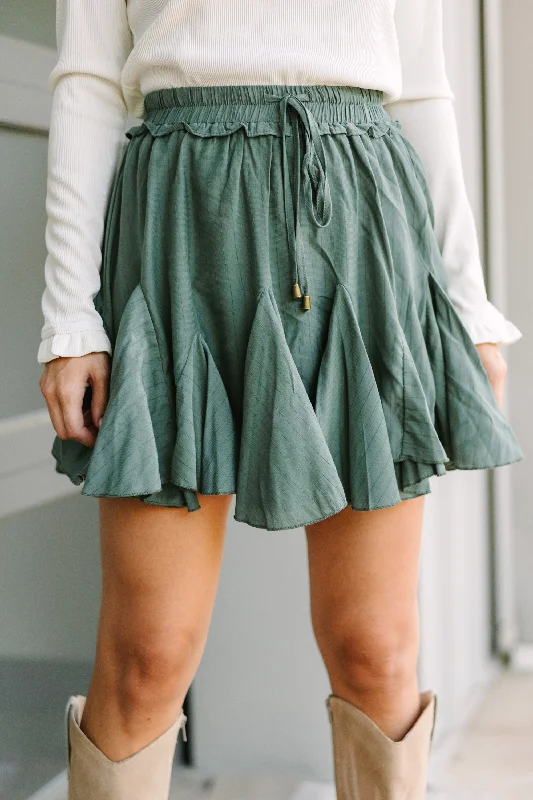 Look Your Way Olive Green Ruffled Skort