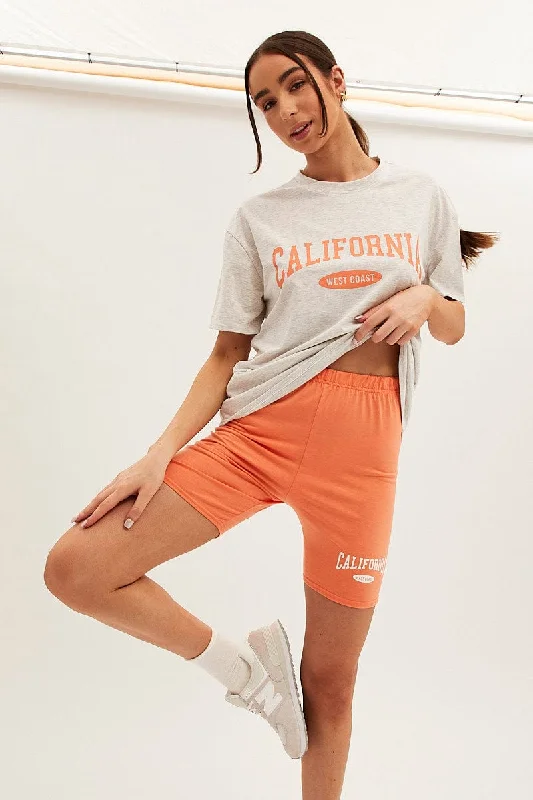 Orange Graphic T And Biker Shorts Set