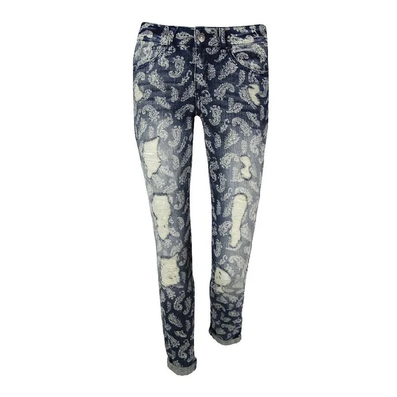 Rewash Juniors' Paisley Print Ripped Jeans