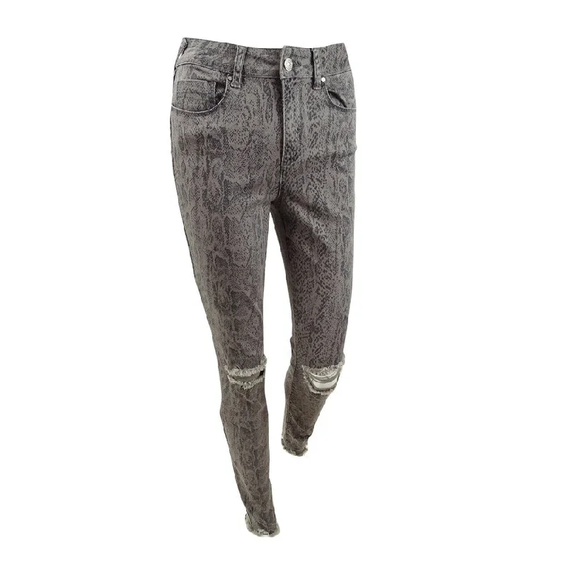 Rewash Juniors' Stevie Ripped Printed Skinny Jeans (3, Grey Pigment)