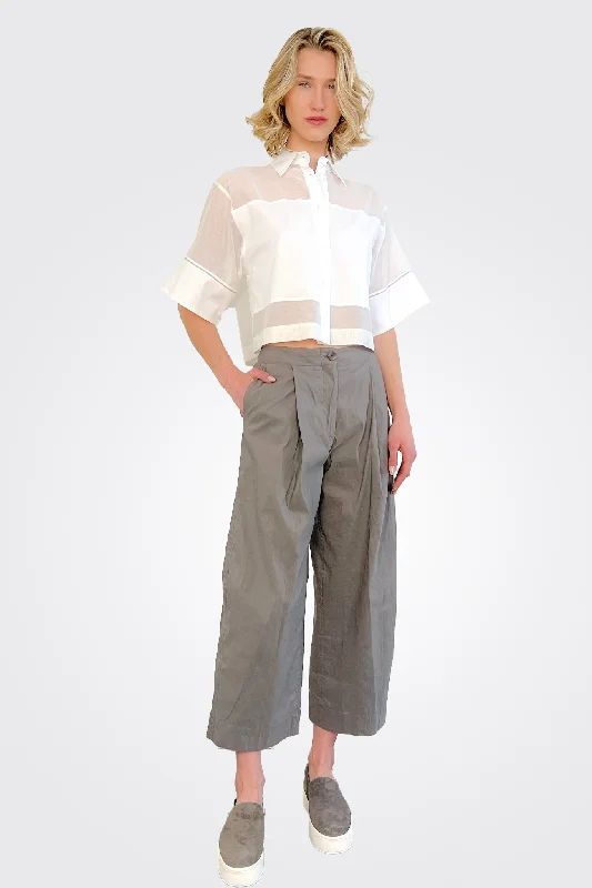 Stretch Linen Cotton Trousers - Acciaio