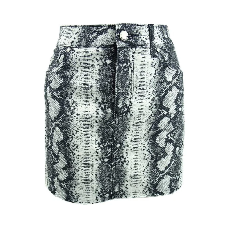 Tinseltown Juniors' Snake-Embossed Denim Mini Skirt