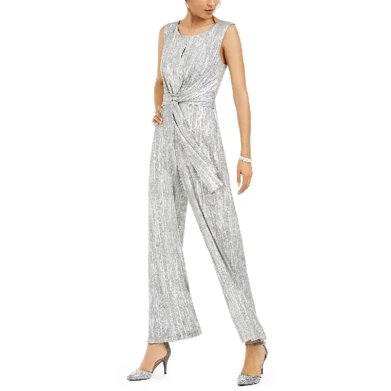 Connected Women's Keyhole Tie-Waist Jumpsuit Silver Size 12