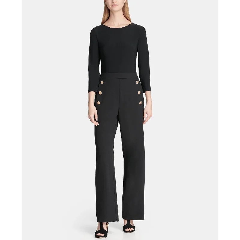 DKNY Women's 3/4 Sleeve Sailor Pant Combo Jumpsuit Black Size 12