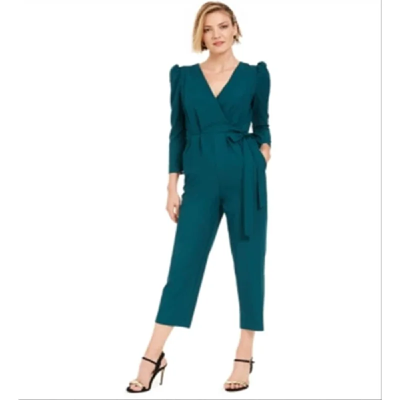 Julia Jordan Women's Puff Shoulder Jumpsuit Green Size 14