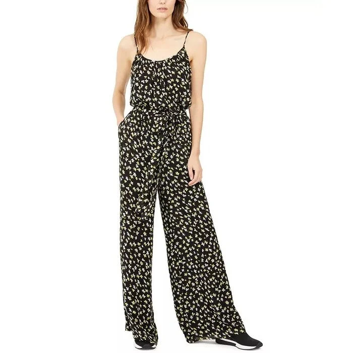 Michael Kors Women's Floral-Print Tie-Waist Jumpsuit Yellow Size XL - X-Large