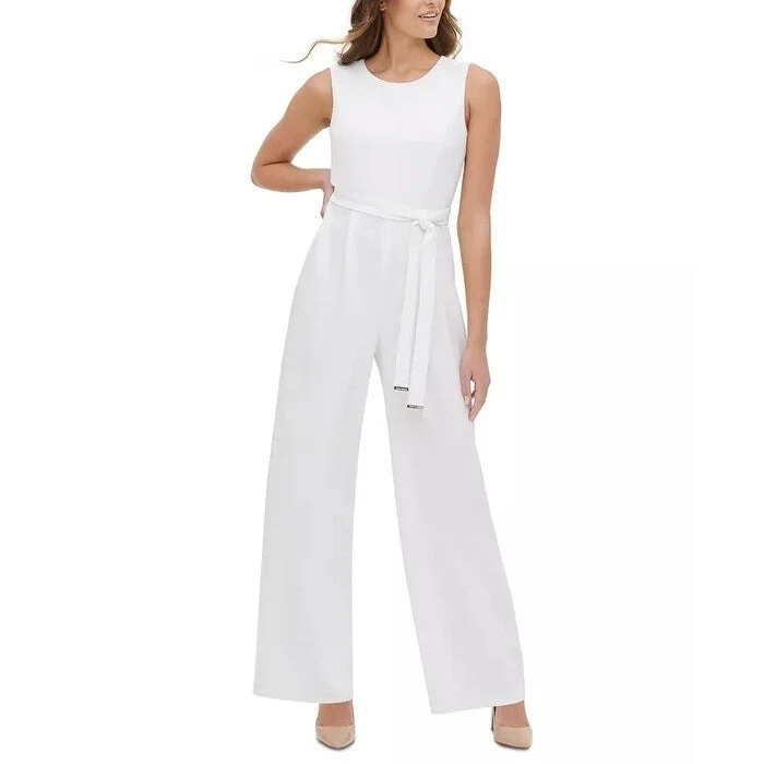 Tommy Hilfiger Women's Crepe Belted Jumpsuit White Size 10